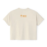 Stylish Women's Boxy Tee - 'WATTS WORK' Casual Graphic Top for Gamechangers (white & Yellow)