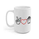 Peace, Love and Basketball White Ceramic Mug with Red Heart
